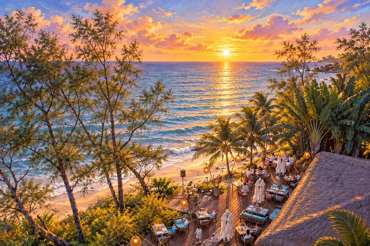 Sunset by the Mango Bay terrace at Ong Lang