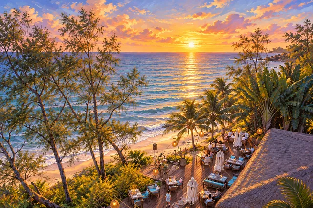 Sunset by the Mango Bay terrace at Ong Lang