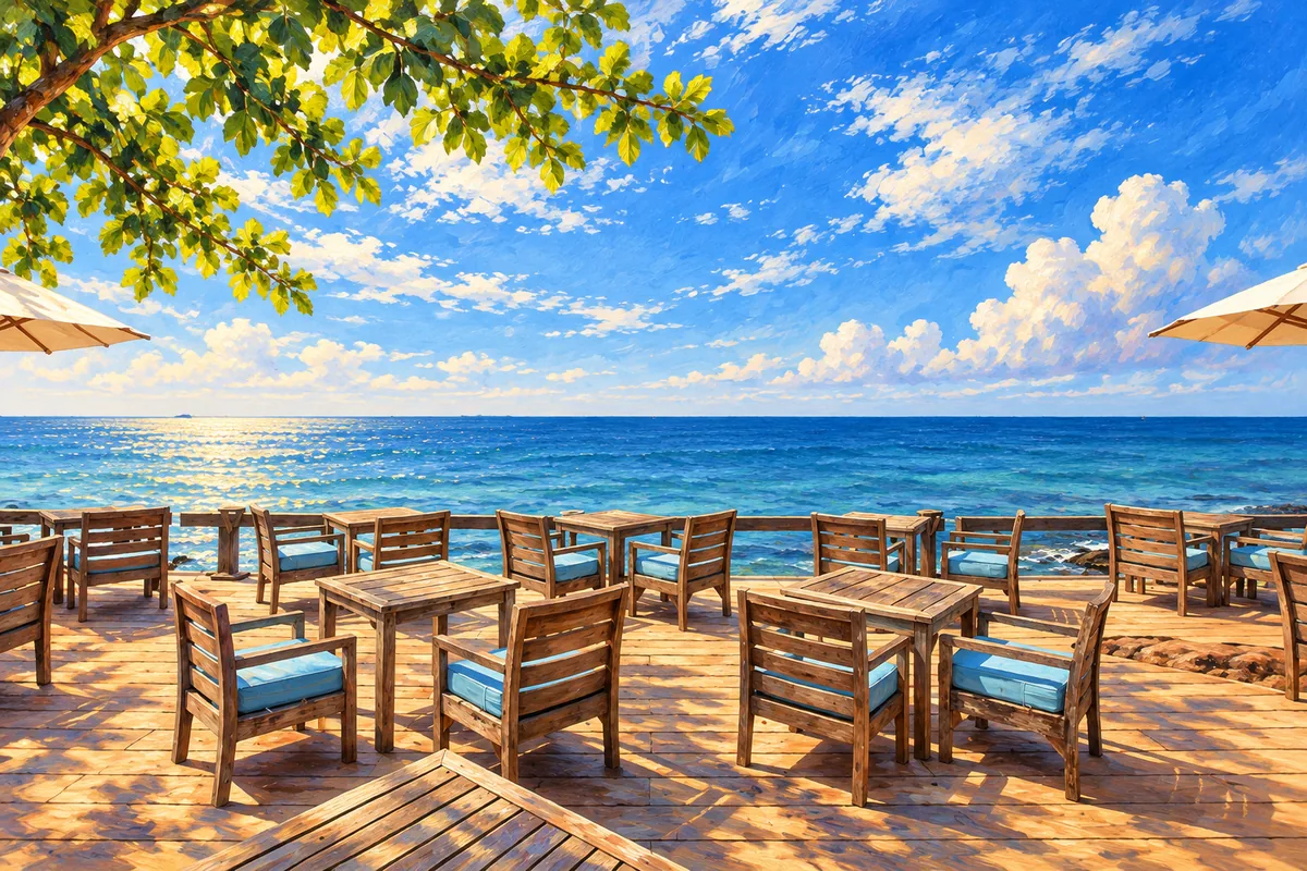 Seafront tables at Ong Lang