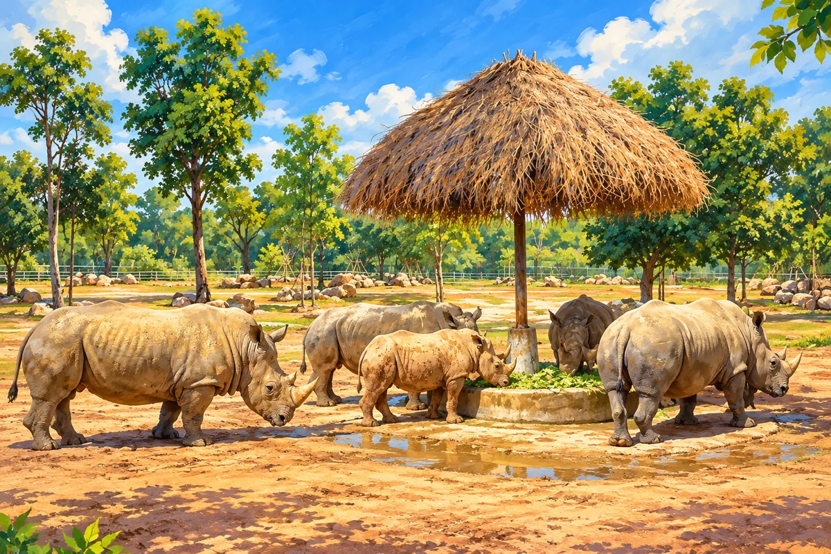 Rhinoceroses in the Phú Quốc safari habitat