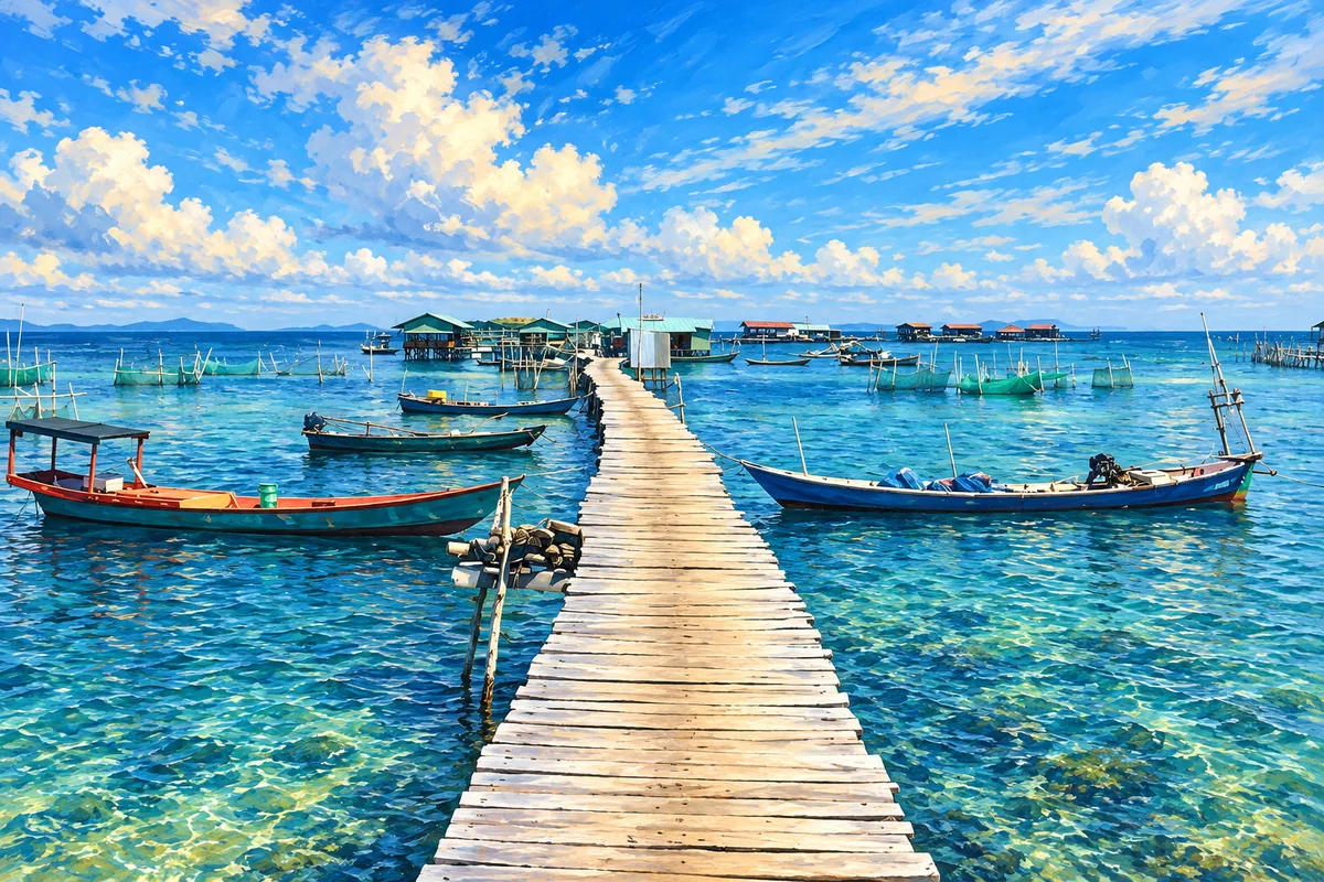 Wooden pier at Rach Vem fishing village